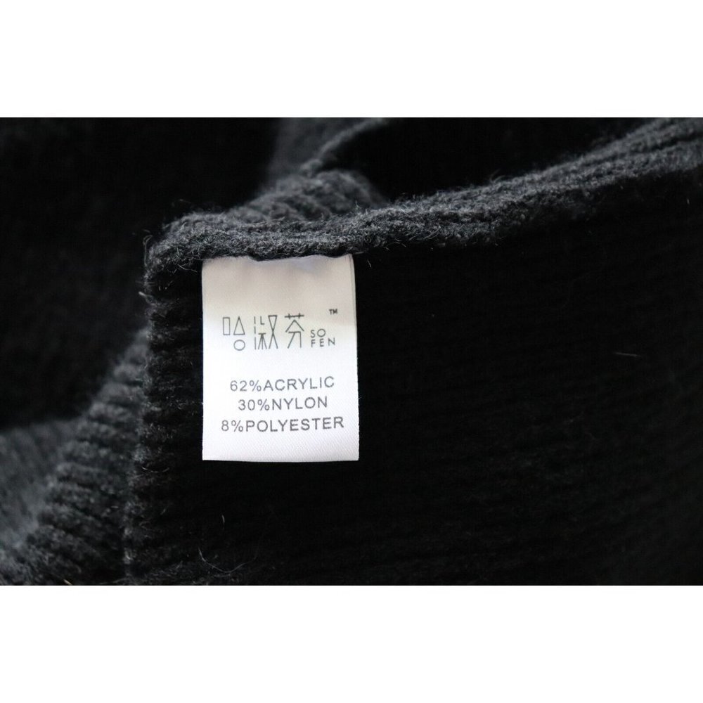 So Fen Womens Medium Black Pullover Sweater Split Shawl Collar Ribbed Knit Shirt - Picture 4 of 6